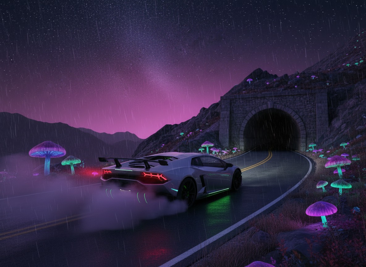 Chapter 3 art — the bioluminescent tunnel road