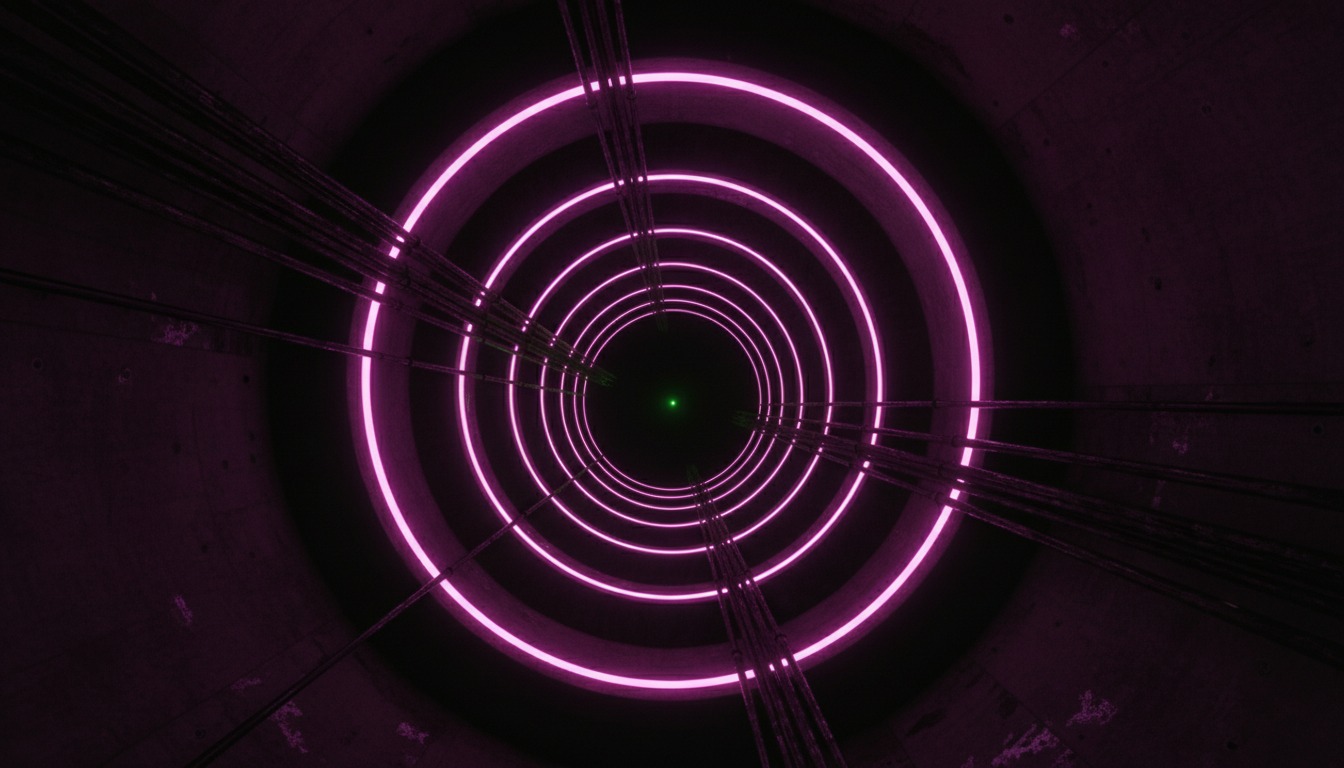 Aura-36 What Was Already Here cover — a descending shaft of concentric platform lights